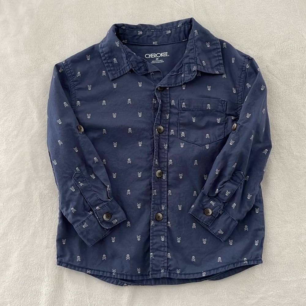 Cherokee 2T Skull and Cross bone Button Up Shirt